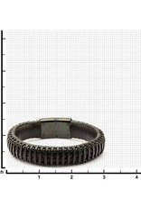 Men's Brown Leather with Stainless Steel Black Plated Ball Edge Bracelet 8.5"