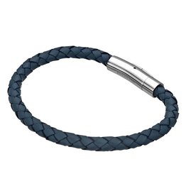 Braided Blue Leather Bracelet 8.5"