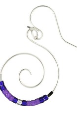 Sterling Silver Purple Glass Heishi Smile Earrings 25mm