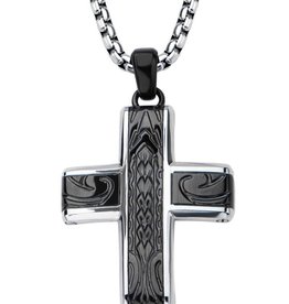 Cross Black Steel Necklace 22"