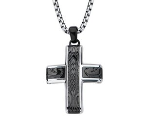 Men's Stainless Steel and Wood Cross Necklace 22 - Simply Sterling