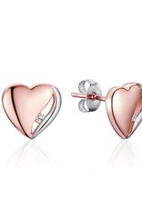 Sterling Silver Heart Diamond Stud Earrings with 14k Rose Gold Vermeil Finish 9mm