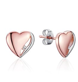 Heart Diamond Stud Earrings Vermeil 9mm