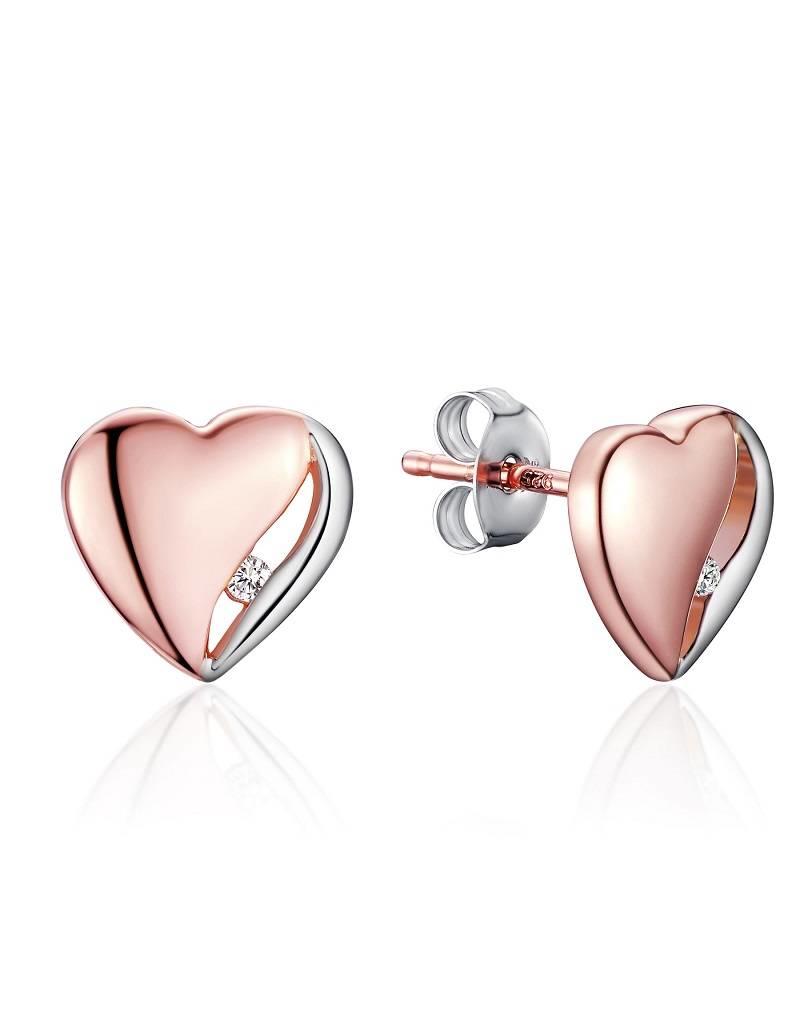 Sterling Silver Heart Diamond Stud Earrings with 14k Rose Gold Vermeil Finish 9mm