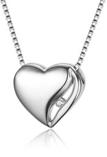 Sterling Silver Heart Diamond Necklace 18"