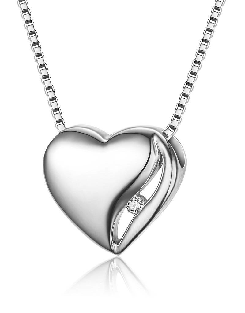 Sterling Silver Heart Diamond Necklace 18"