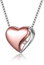 Sterling Silver Heart Diamond Necklace with 14k Rose Gold Vermeil and Rhodium Finish 18"