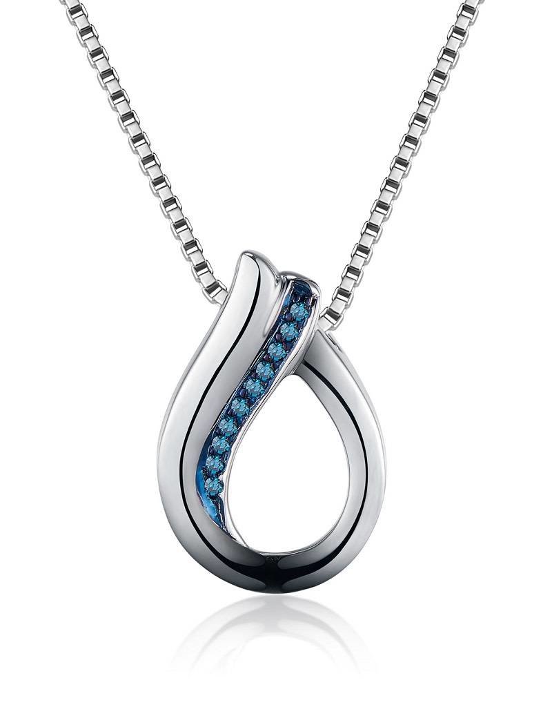 Sterling Silver Loop Blue Diamond Necklace 18"