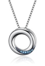 Sterling Silver Open Circle  Blue Diamond Necklace 18"