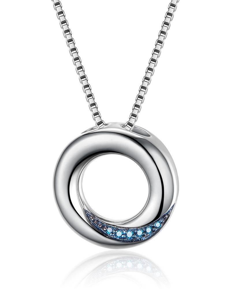 Sterling Silver Open Circle  Blue Diamond Necklace 18"
