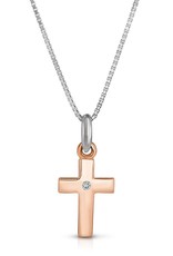 Sterling Silver Cross with 14k Rose Gold Vermeil Finish and Diamond Necklace 18"