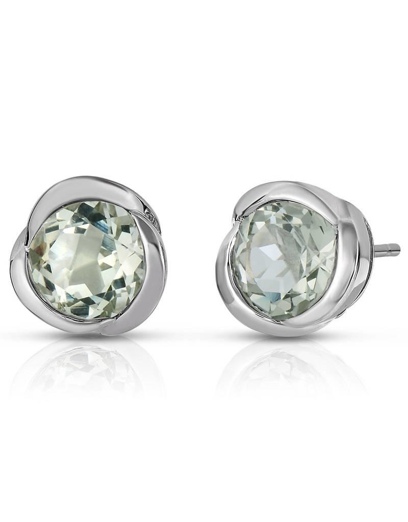 Sterling Silver Round Green Amethyst Post Earrings 10mm