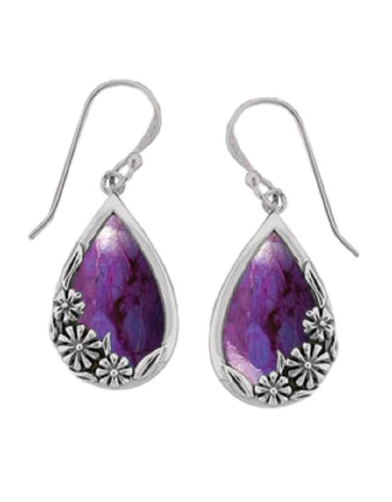 Sterling Sliver Teardrop Purple Turquoise Earrings 20mm