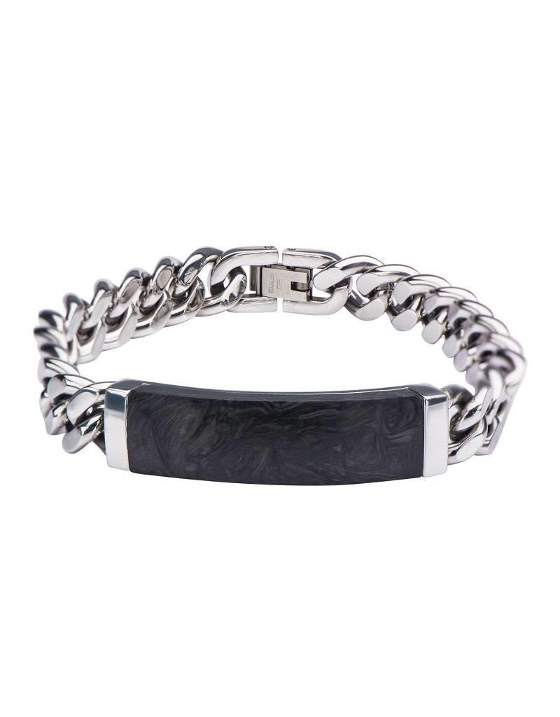 Men's Stainless Steel and Solid Carbon Graphite ID Chain Bracelet 8.25"