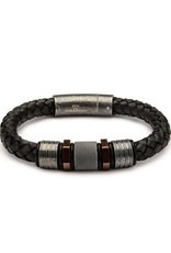 Men's Stainless Steel & Black Braided Leather Bracelet 8.5"
