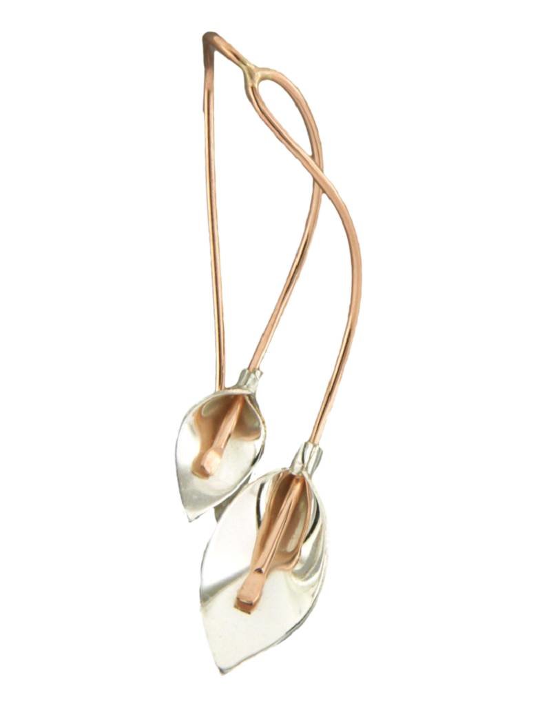 Sterling Silver and 14k Rose Gold Filled Double Lily Earrings 35mm