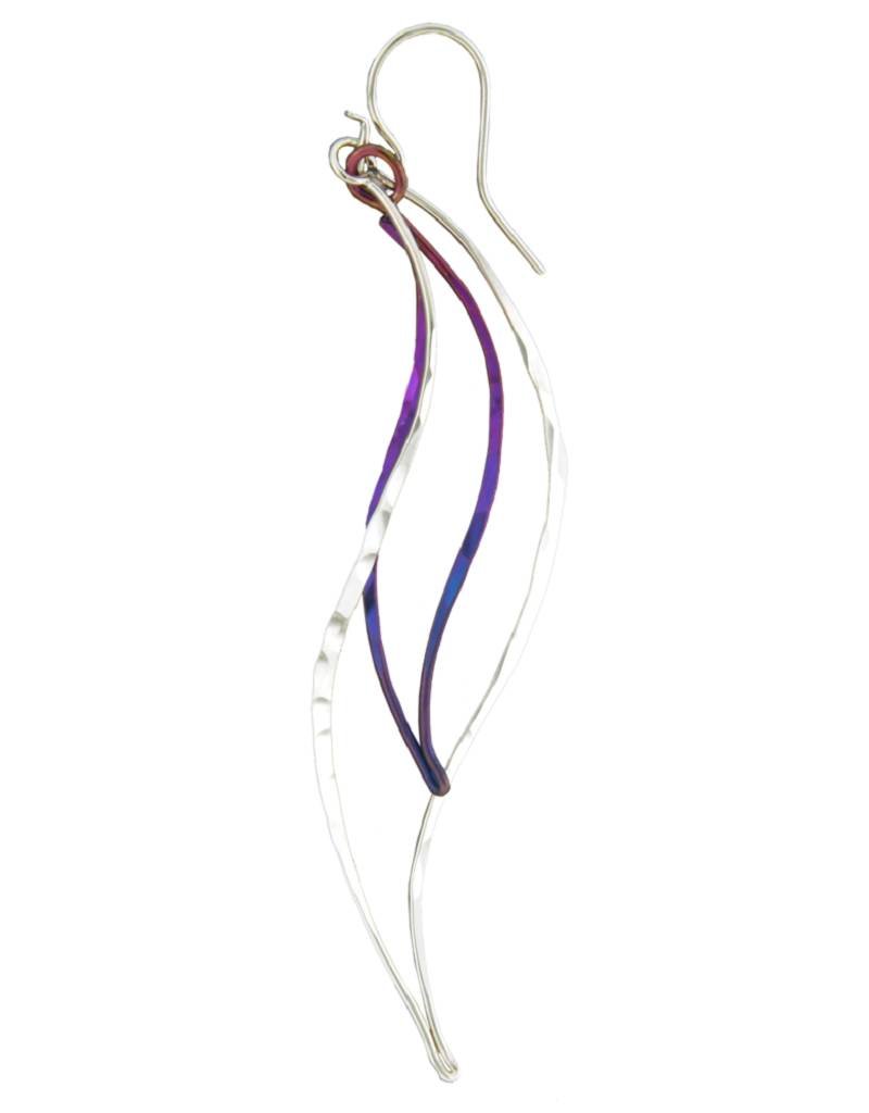 Sterling Silver and Niobium Wavy Leaf Earrings 60mm