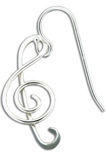 Sterling Silver Treble Clef Earrings 29mm