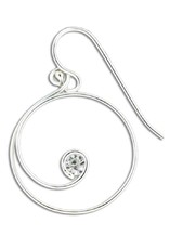 Sterling Silver Loop with Curl Cubic Zirconia Earrings 20mm