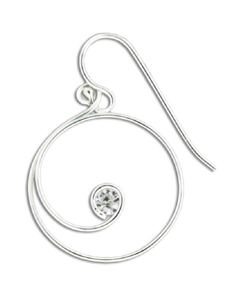 Sterling Silver Loop with Curl Cubic Zirconia Earrings 20mm