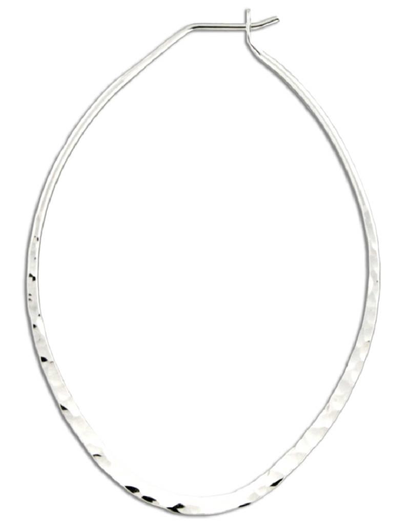 Sterling Silver Flat Hammered Oval Hoop Earrings 54mm