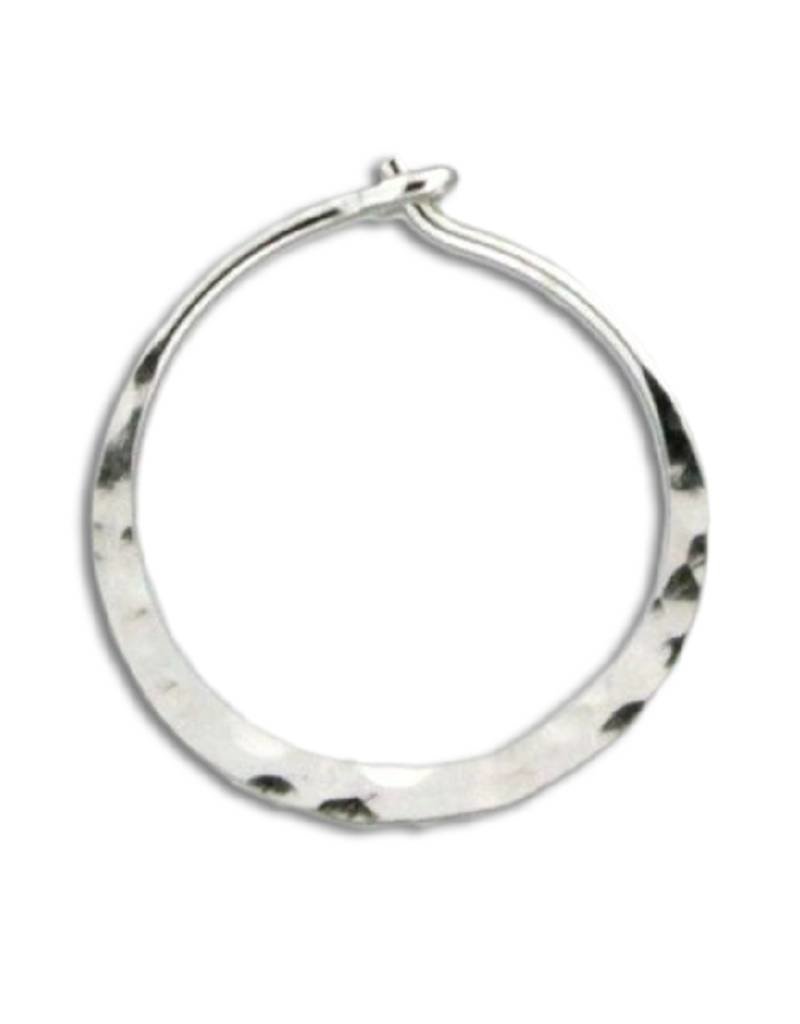 Sterling Silver Flat Hammered Hoop Earrings 16mm