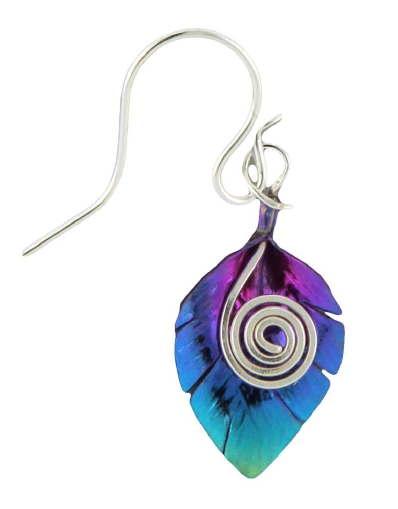 Sterling Silver and Niobium Leaf with Coil Earrings