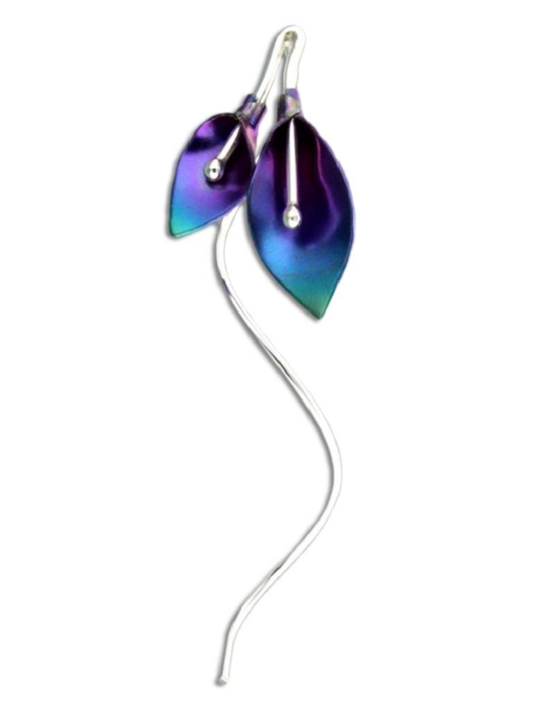 Sterling Silver and Niobium Lily Spiral Earrings 45mm