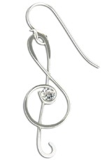 Sterling Silver Treble Clef Cubic Zirconia Earrings 36mm