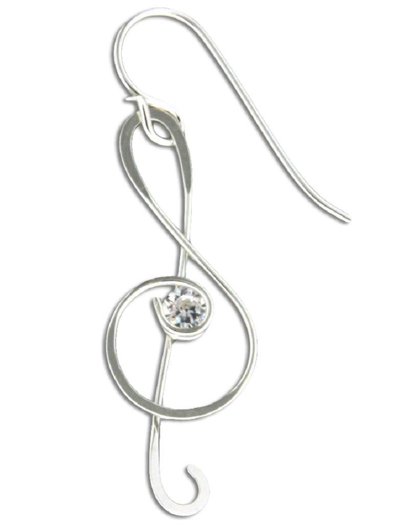 Sterling Silver Treble Clef Cubic Zirconia Earrings 36mm