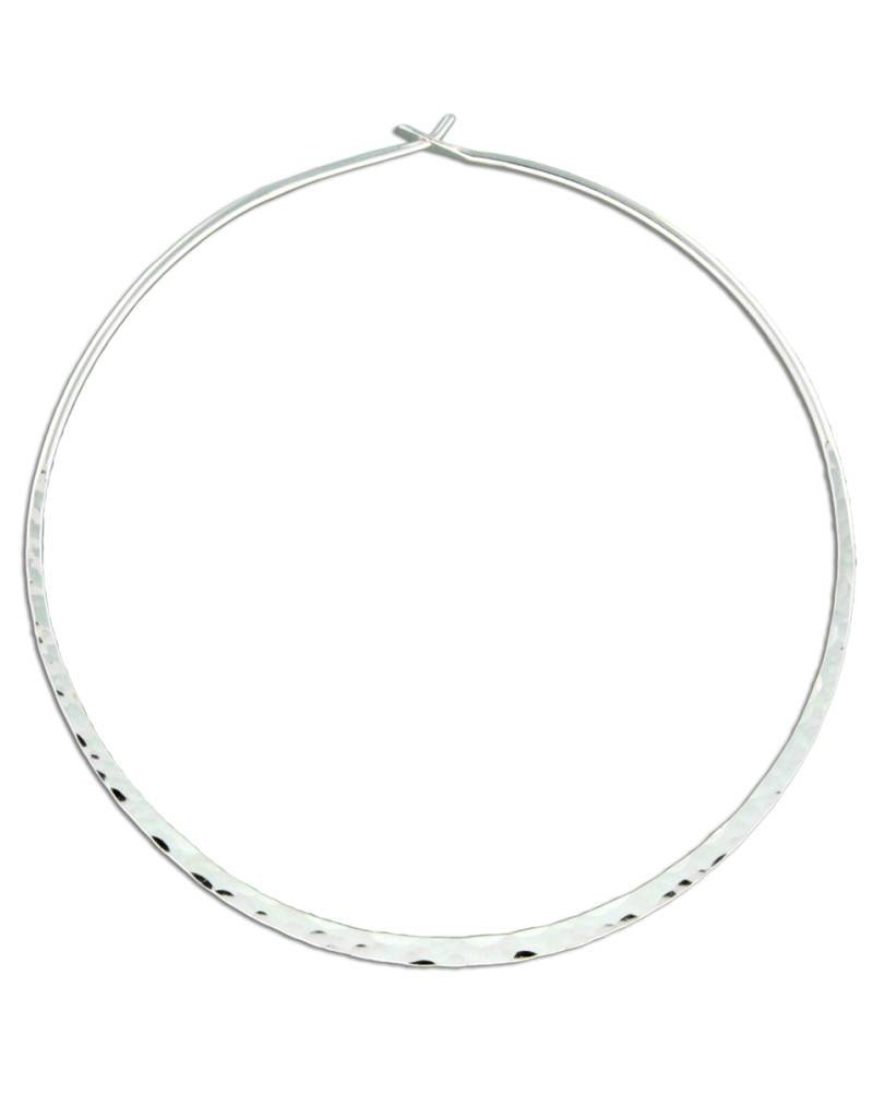 Sterling Silver Flat Hammered Hoop Earrings 70mm