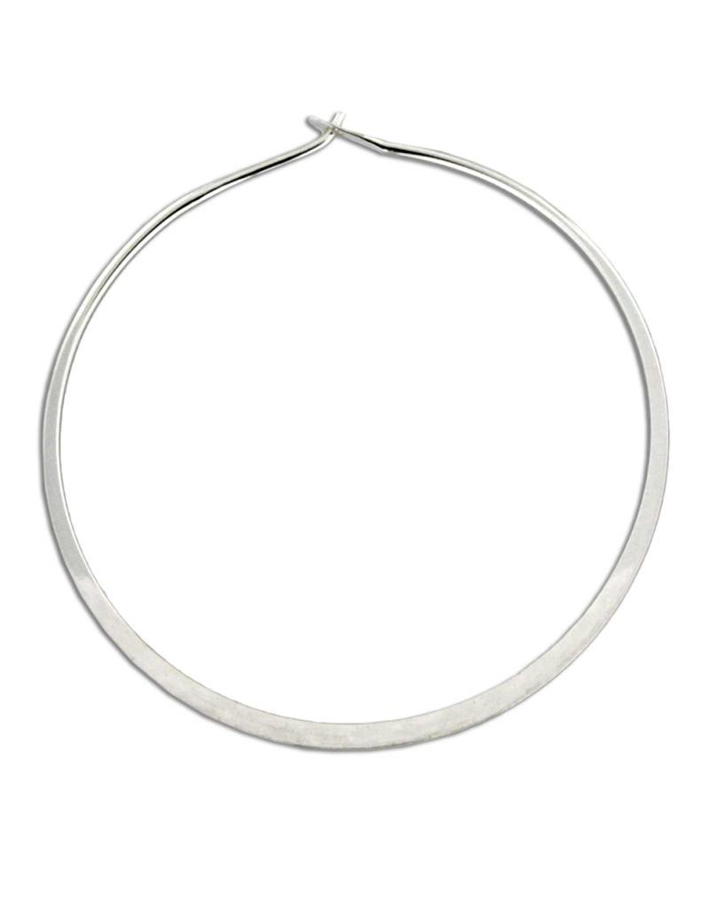 Sterling Silver Round Flattened Hoop Earrings 48mm