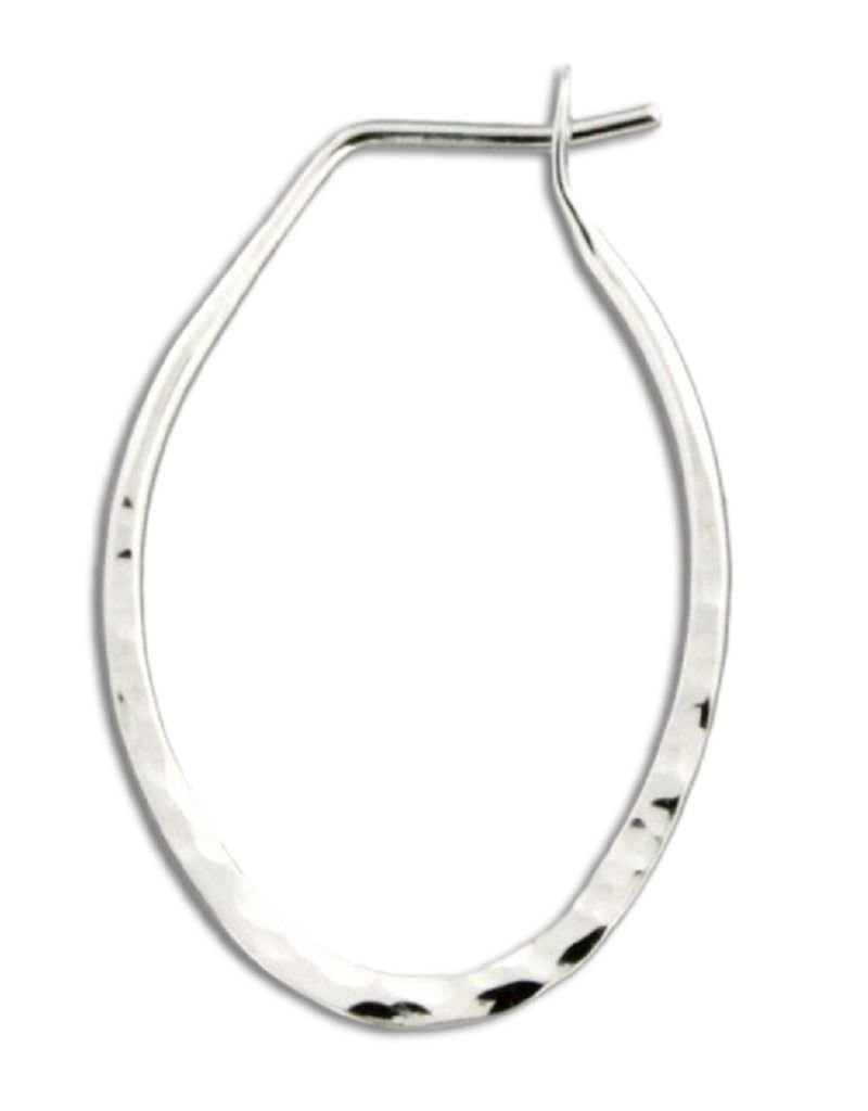 Sterling Silver Oval Hammered Hoop Earrings 28mm
