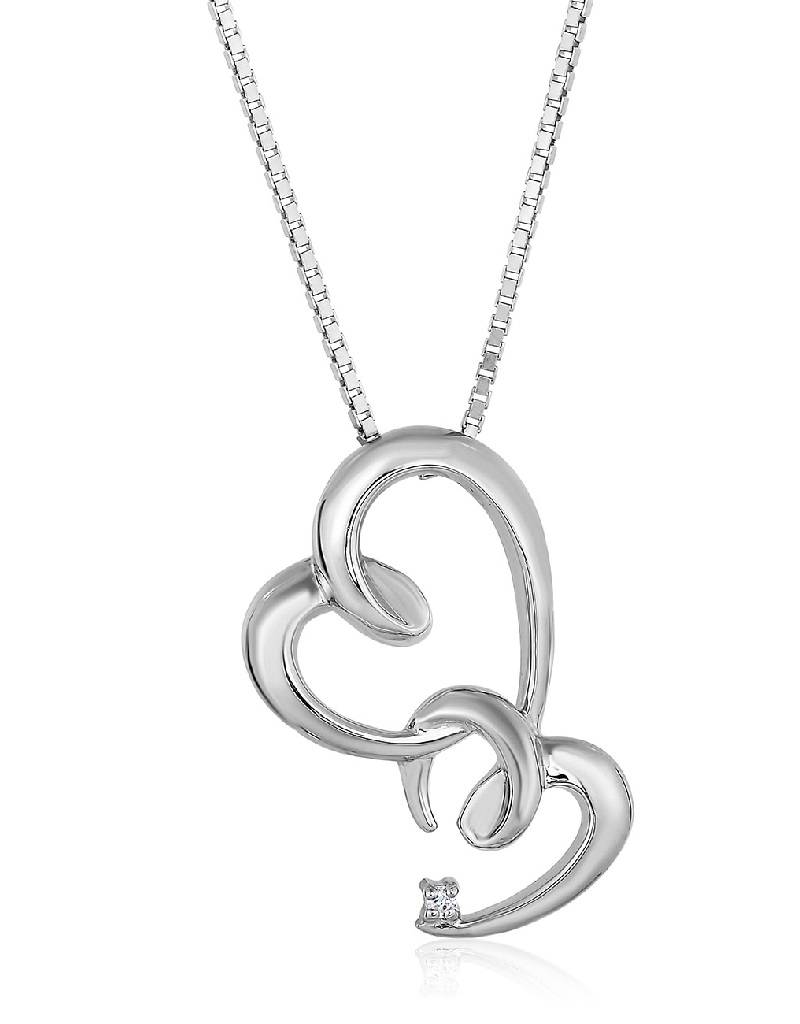 Sterling Silver Double Heart Diamond Necklace Simply Sterling