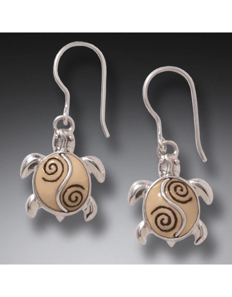 ZEALANDIA Fossilized Walrus Ivory Turtle and Sterling Silver Earrings - Baby Turtles