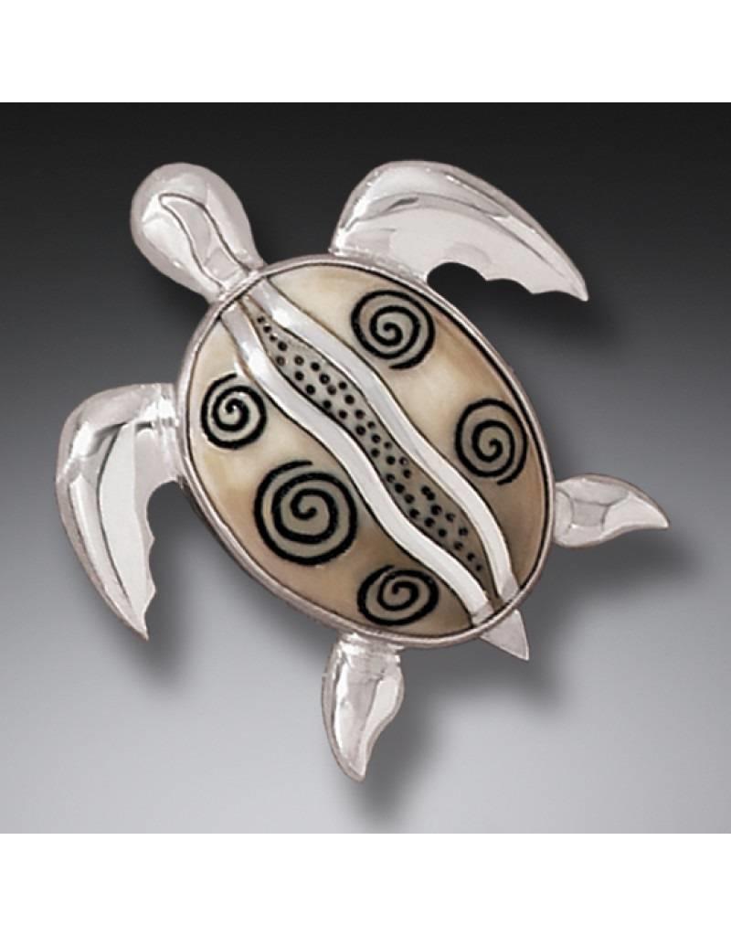 ZEALANDIA Sterling Silver Fossilized Walrus Ivory Sea Turtle Pin or Pendant