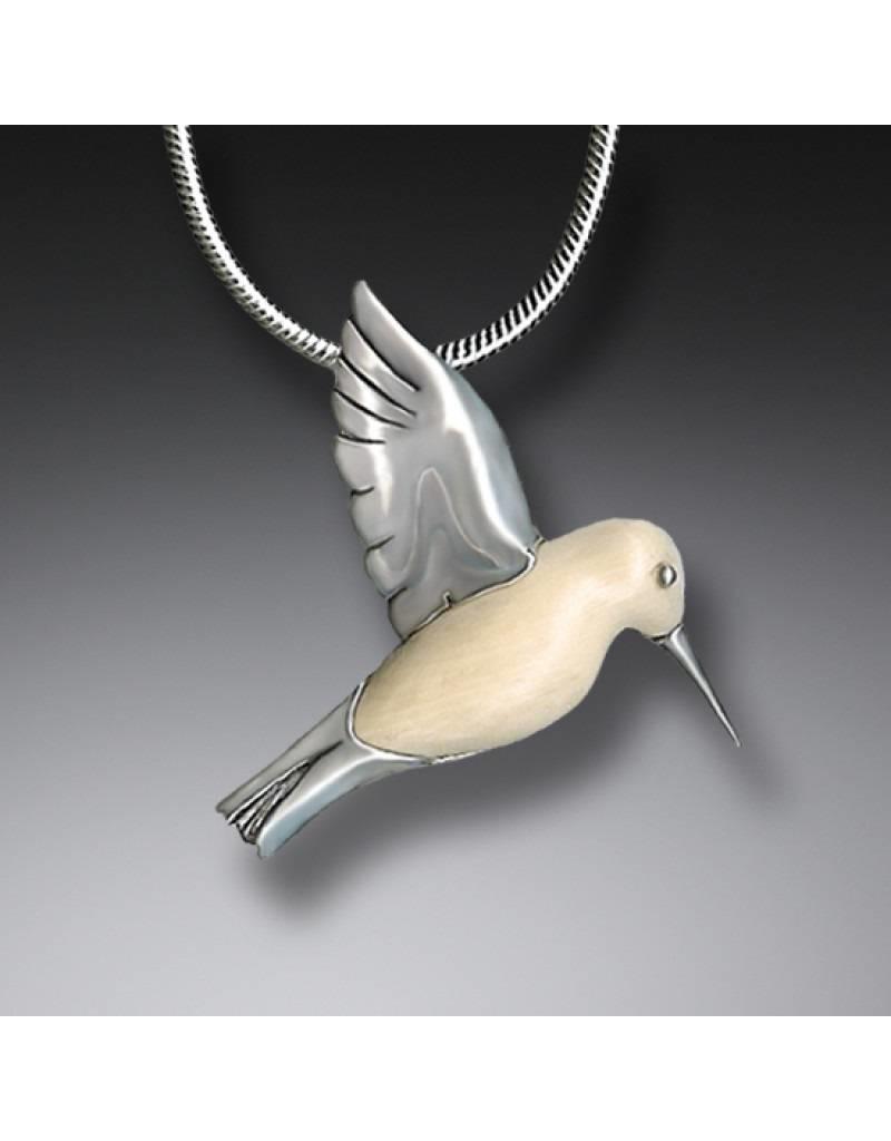 ZEALANDIA Fossilized Walrus Ivory and Sterling Silver Hummingbird Pendant