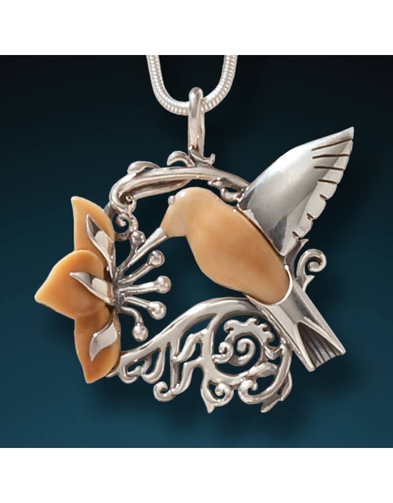 ZEALANDIA Sterling Silver and Fossilized Walrus Ivory Pendant – Hummingbird Spring