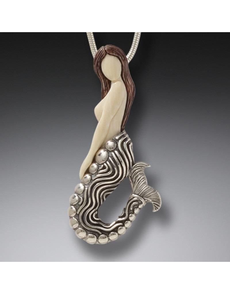 ZEALANDIA Fossilized Mammoth Ivory and Sterling Silver Mermaid Pendant - Mermaid Minx