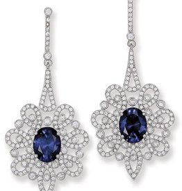 Vintage Blue CZ Dangle Post Earrings