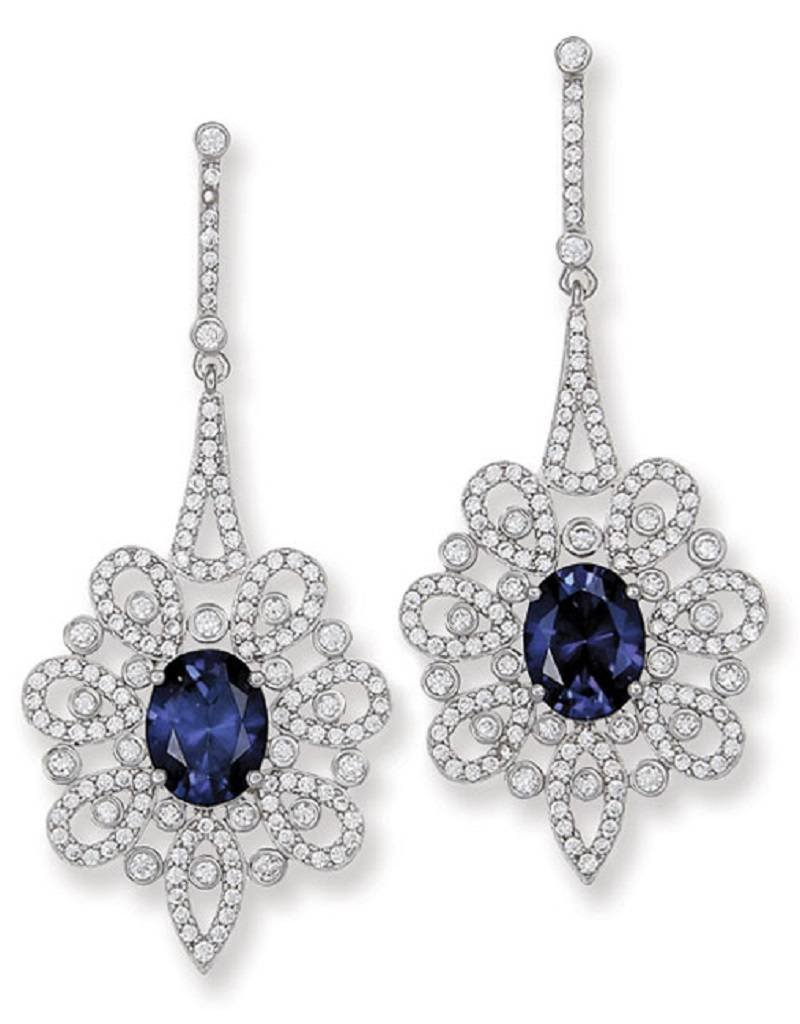 Vintage Blue CZ Dangle Post Earrings