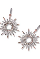 Sterling Silver Sun Dial Cubic Zirconia Post Earrings with 14k Rose Gold Vermeil Finish 28mm