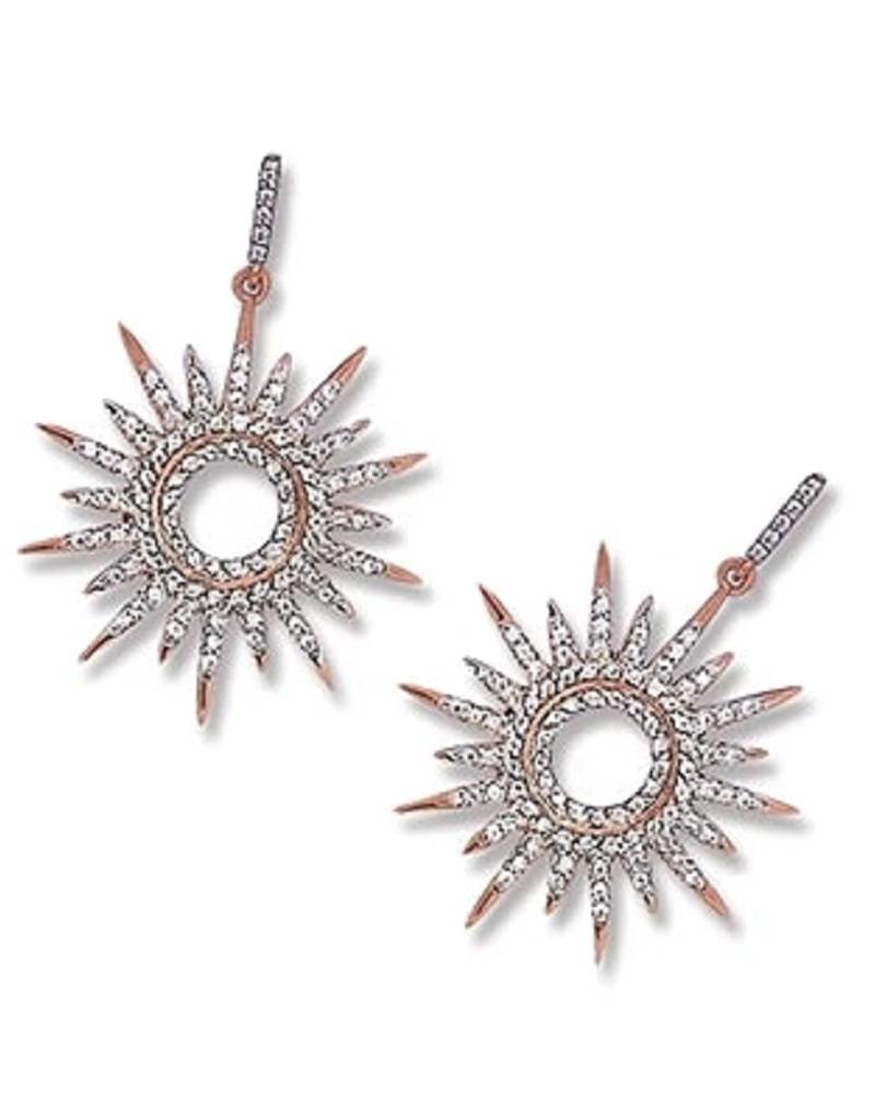 Sterling Silver Sun Dial Cubic Zirconia Post Earrings with 14k Rose Gold Vermeil Finish 28mm