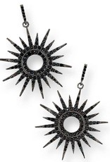 Sterling Silver Black Cubic Zirconia Sun Dial Post Earrings with Ruthenium Finish 28mm