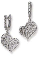 Sterling Silver Heart Cubic Zirconia Dangle Earrings 32mm