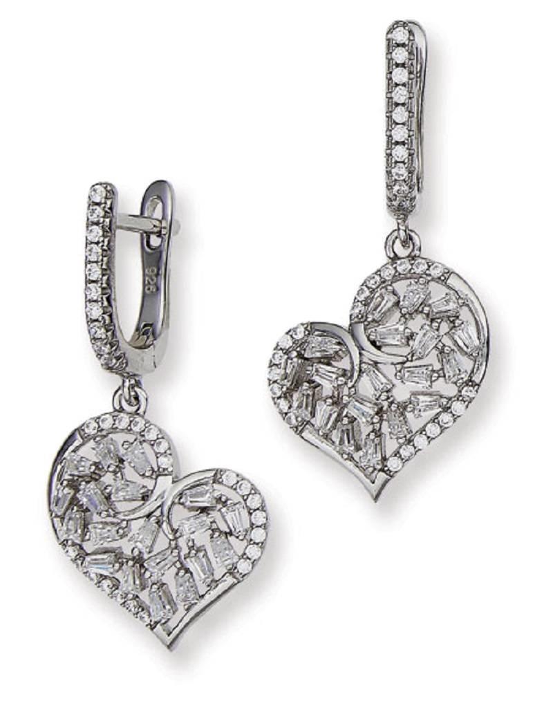 Sterling Silver Heart Cubic Zirconia Dangle Earrings 32mm