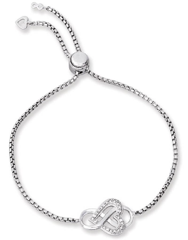 Sterling Silver Heart Infinity Cubic Zirconia Adjustable Bolo Bracelet