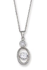 Sterling Silver Oval with Dancing/Shimmering Cubic Zirconia Necklace 18"
