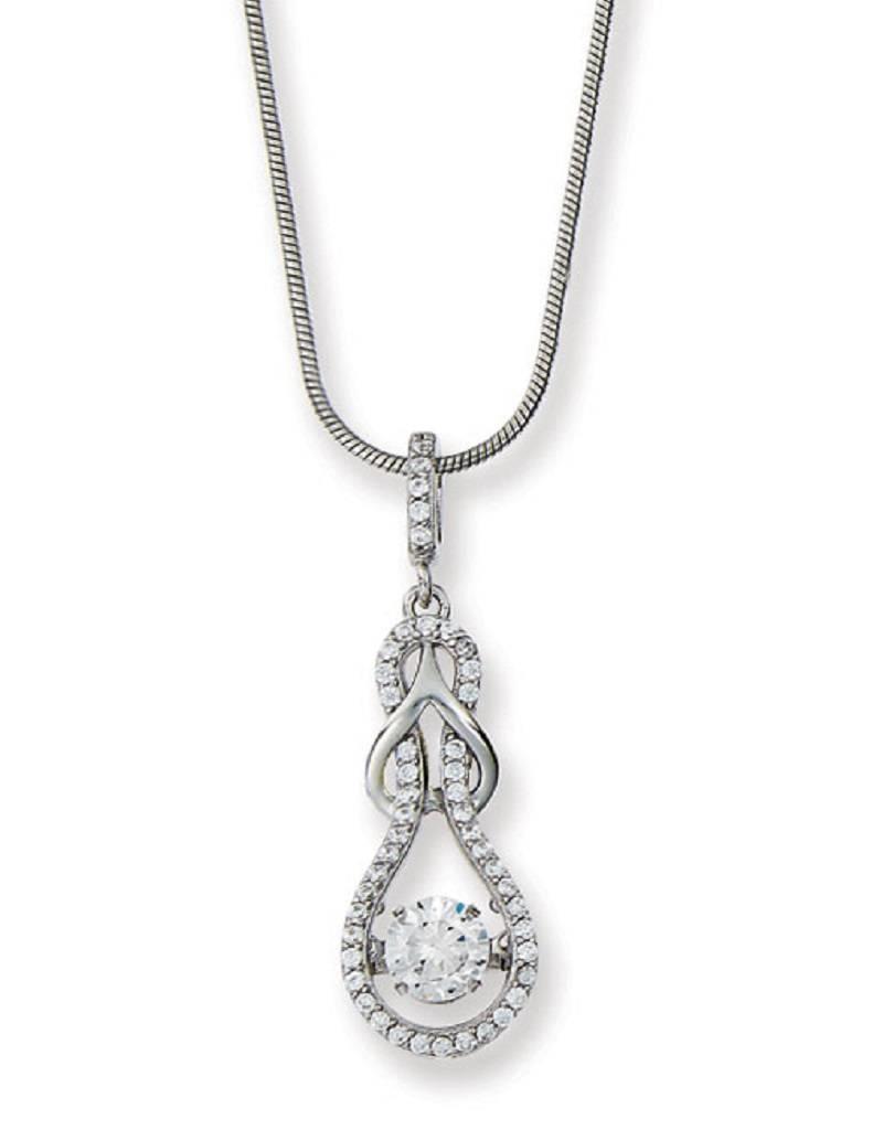 Sterling Silver Love Knot with Dancing/Shimmering Cubic Zirconia Necklace 18"