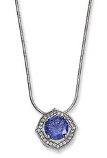Sterling Silver Rosette with Tanzanite Color Cubic Zirconia Necklace 18"